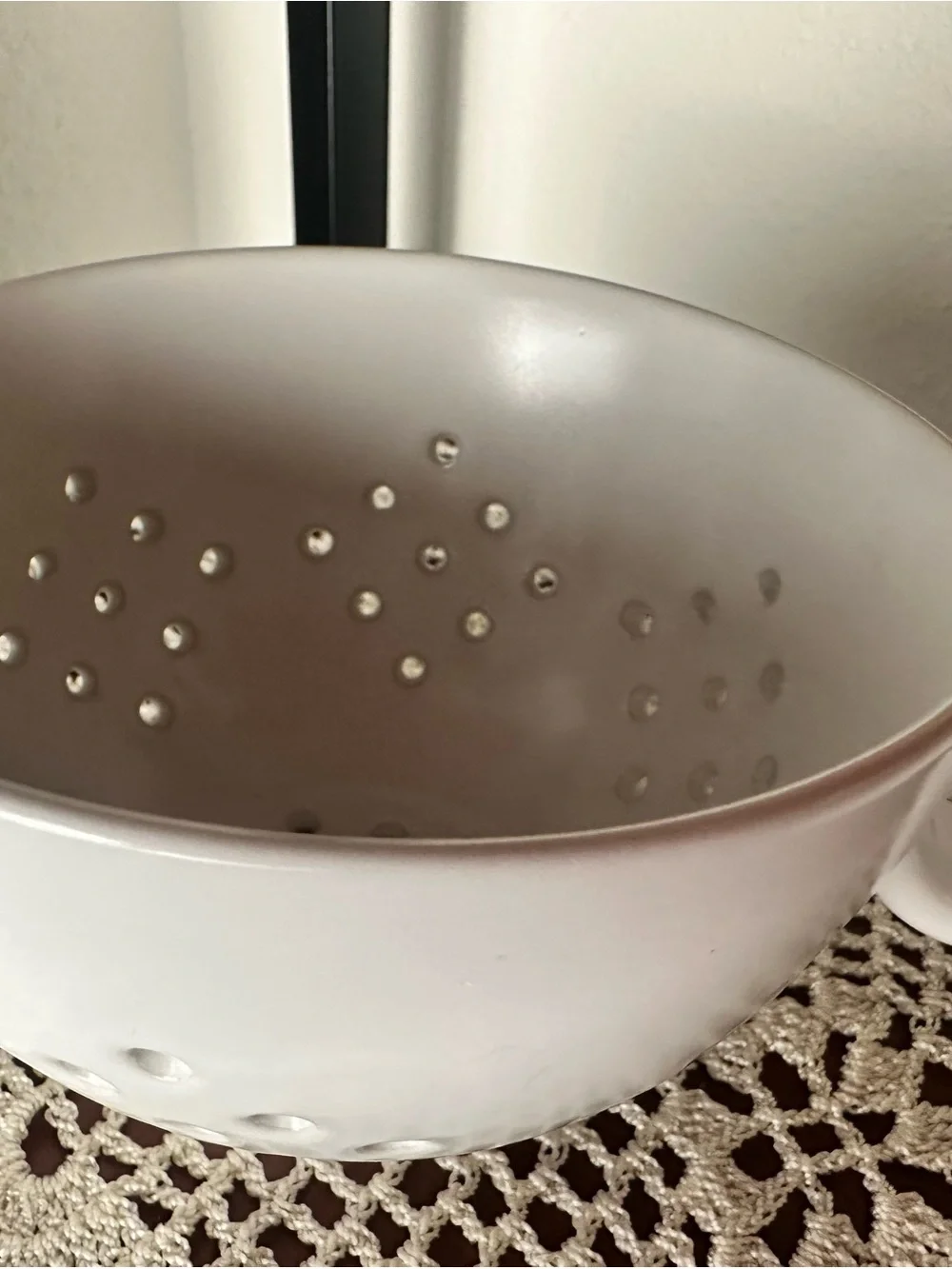 Crate&Barrel White Ceramic Colander with Side Handle